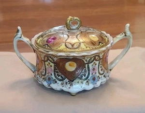 Antique VTG Royal Kinran Nippon Sugar Cube Bowl Pot w Lid Hand Painted Porcelain - Picture 1 of 20