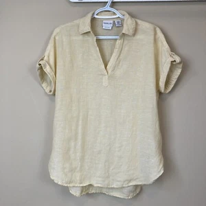 Rachel Zoe Roll-Tap Short Sleeve V-Neck Pullover Linen Shirt Top Women's XS - Picture 1 of 7