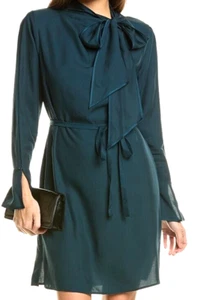 $225 NWT 0 Reiss Avery Green Silk Dress Bow - Picture 1 of 2