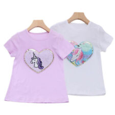 Kids Girls Unicorn Heart Pattern Short Sleeve T-Shirt Summer Tee Blouse Tops