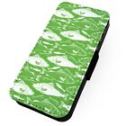 Printed Faux Leather Flip Phone Case For Samsung - Green Fish Pattern