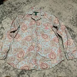 RALPH LAUREN WOMENS PAJAMAS NIGHT SHIRT SMALL AQUA PINK PAISLEY FLORAL - Picture 1 of 7