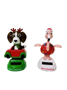 Christmas Holiday Solar Bobble Head 4.5 Inches Character Dog and Flamingo NEW - Picture 1 of 6