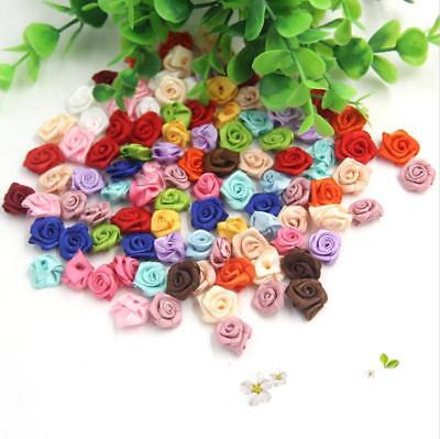 Pequeño Mini Flores De Cinta De Raso Rosa Decoración Para Boda Apliques De Costura Manualidades Hágalo Usted Mismo • 4.39€