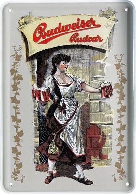 Blechpostkarte 10 cm x 14,5 cm Budweiser Budvar Bier Beer Reklame *