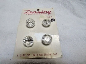 Vintage Lansing Set 4 Buttons Faceted High Dome Clear Glass ½” On Card - Picture 1 of 5