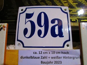 Hausnummer 59a dunkel-blau Zahl weißem Hintergrund 12cmx10cm Die Echte Emaille - Picture 1 of 24