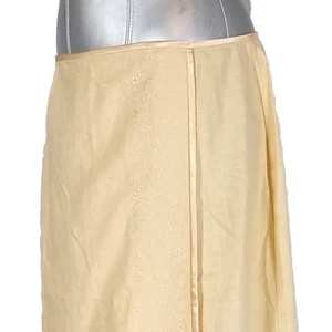Norton McNaughton Skirt 12 Yellow Embroider Satin Trim Linen Bl Faux Wrap NWT - Picture 1 of 6