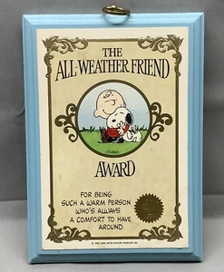 Vintage Peanuts The All-Weather Friend Award Hallmark Wall Plaque Snoopy Charlie - Picture 1 of 4
