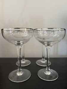 Four Vintage Martini Glasses With Silver Accent - In Perfect Condition