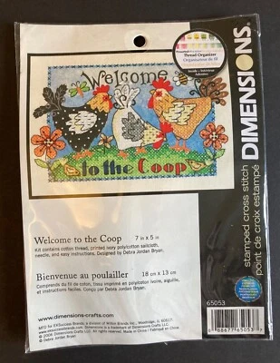 Dimensions Stamped Cross Stitch Kit 7" X 5" WELCOME TO THE COOP  #65053 Chickens - Image 1 of 4