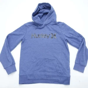 Hurley Sweatshirt Boys M Blue Long Sleeve Pockets Spell Out Logo Pullover Hooded - Picture 1 of 5