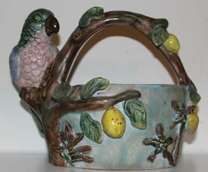 Schöner Papageienkorb Pflanzgefäß schweres Stück handbemalt *Pazifikrand* - Bild 1 von 6