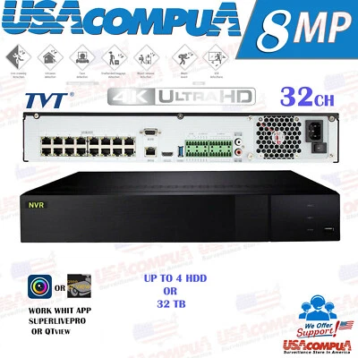TVT 4K NVR 32CH 16 POE 8 Megapixel 4K IP-NVR H.265 (NO HDD) (SUPLERLIVEPLUS)
