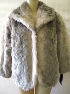 $259 PAMELA MCCOY GREY/BEIGE MIX FAUX FUR 3/4 SLEEVE COAT SIZE L - NWT - Picture 1 of 10