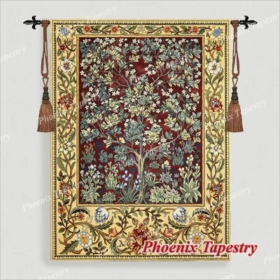 EXTRA LARGE William Morris Tree of Life Art Tapestry Wall Hanging, RUBY 78"x55" - Image 1 of 4