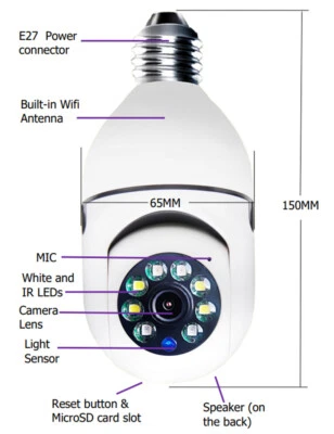 WiFi CAMERA 1080P Bulb 4X Zoom Camera E27 Home 5GWiFi Alarm Monitor - Image 1 of 4