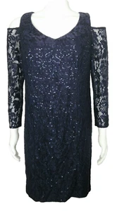 Vestido Alex Evenings hombro frío hasta la rodilla 413050 azul marino talla 14W - Imagen 1 de 19