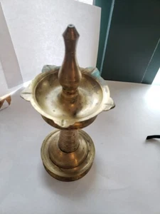 Oil Lamp Brass Samai Pooja Diya Hindu Lamp Temple Home Decor Indian 11 In High - Picture 1 of 5