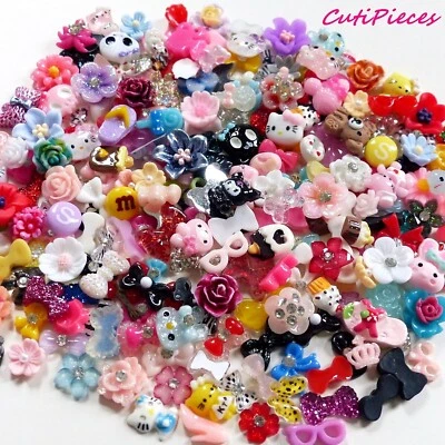 3D Nail Art "Mixed" Flowers Rose Bows Kitty Lollipops Embellishment Craft 20pcs