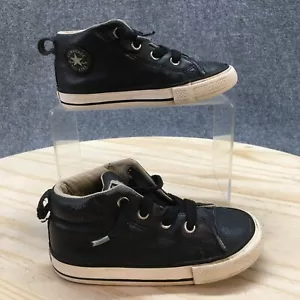 Converse Shoes Toddler 8 Chuck Taylor All Star Sneaker Black Leather Mid 732516C - Picture 1 of 17