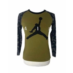 Boy's Medium Shirt Air Jordan Green and Grey Camo Print Long Sleeve - Picture 1 of 7