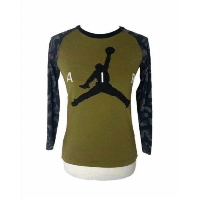 Boy's Medium Shirt Air Jordan Green and Grey Camo Print Long Sleeve - Image 1 of 4