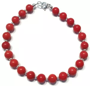 Red Coral Bracelet in Sterling Silver, Luxurious Natural Gemstone Beads - Picture 1 of 12