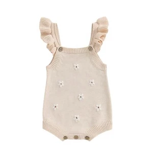 Newborn Infant Baby Girl Summer Romper Sleeveless Floral Knitted Bodysuit One... - Picture 1 of 7
