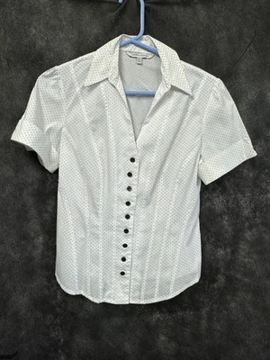 Laura Ashley White Polka Dot Short Sleeved Blouse Size 10 - Image 1 of 4