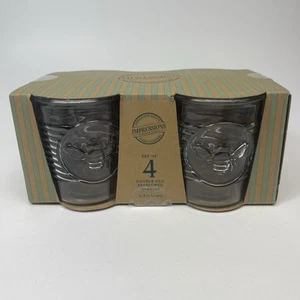 Vtg 4 Double Old Fashioned Impressions 14oz Embossed Bumblebee Drinking Glasses - Picture 1 of 12