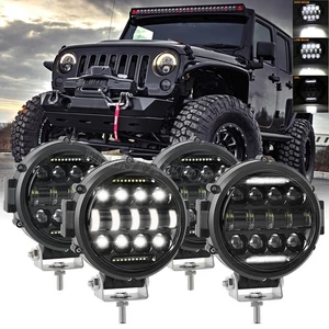 4x 7 Inch Round LED Work Light Pods Fog Spot DRL Offroad Bumper Bar 4WD ATV SUV - Picture 1 of 11