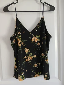 Maurices Women Black Yellow Floral Spaghetti Strap V Neck Top Size Large - Picture 1 of 8