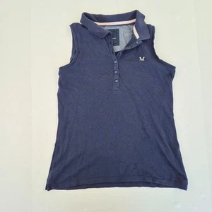 CREW CLOTHING Top 8 Blue Womens Sleeveless Polo Shirt Cotton Embroidered Logo - Picture 1 of 17