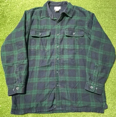 LL Bean Flannel Fleece Lined Shacket Shirt Jacket Men's Medium Plaid Work - Image 1 of 4
