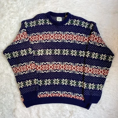 Suéter Vintage GAP Para Hombre Talla XL 100% Lana Copo de Nieve Nordic Fair Isle Vacaciones Foto 1 de 4