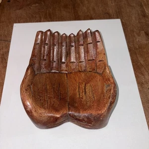 Small Wood Carved Praying Hand Shape Bowl - Picture 1 of 5