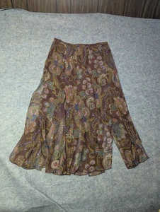 Vintage David Meister Silk Brown Midi Skirt Size 2 Western Floral Festival - Picture 1 of 10