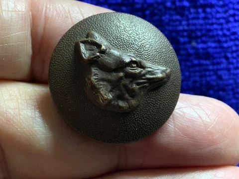 FRENCH HUNT BROWN LAQUER COAT BUTTON ~ FOX’S HEAD 25.8mm circa 1900 Cover