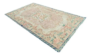 Vintage Rug 73" x 122" Hand Woven LOW PILE Carved Floral Area Rug 185 x 310 cm - Picture 1 of 6