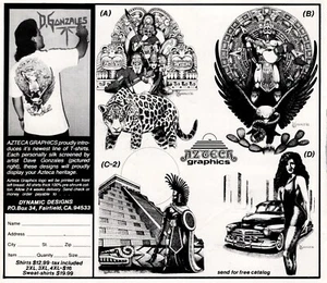 1990 Dynamic Aztec Designs D Gonzales T-Shirts CA VTG Lowrider Print Ad 8x8" - Picture 1 of 5