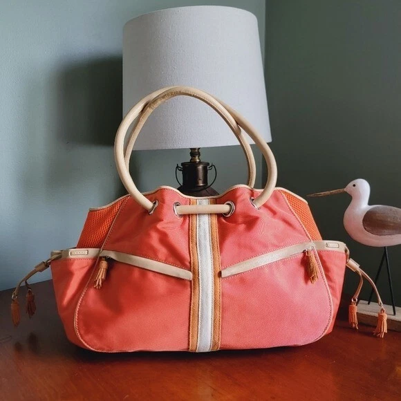 Cole Haan Naranja Gamuza Nylon Cuero Tostado Hobo Bolso de Hombro Cartera Foto 1 de 4