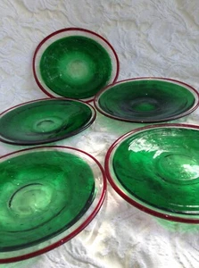 CRATE & BARREL HAND MADE PLATES MEXICO, GREEN, RED RIM 6” NWT - Picture 1 of 4
