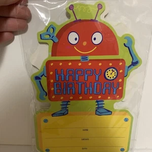 Robot Birthday Certificate Cards Classroom Prize Part Decor Invitation Set 20 - Picture 1 of 8