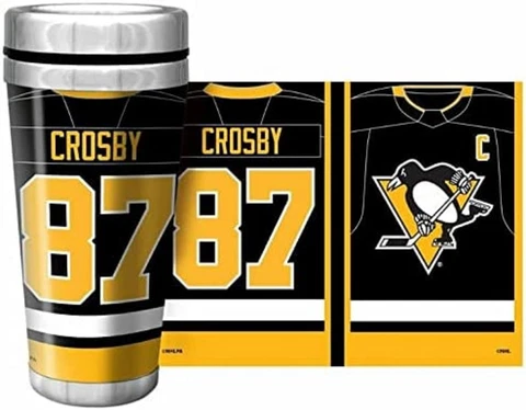 SIDNEY CROSBY TRAVEL TUMBLER 16oz MUG PITTSBURGH PENGUINS PLAYER JERSEY LICENSED Cover