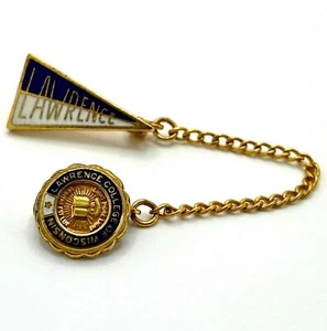 Rare Lawrence College Enamel Pennant Pin with Chain Connector Gold Tone - Picture 1 of 7