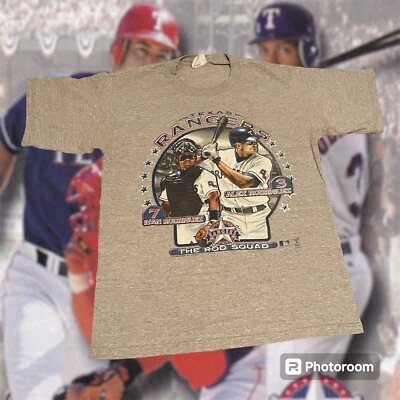 Vintage 2001 MLB Alex Rodriguez Ivan Rodriguez Texas Rangers Baseball Tee - Image 1 of 3