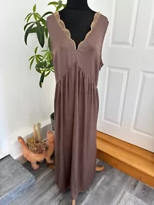 M&S Per Una Maxi Long Dress Women's UK 20 Oak Brown Light Sleeveless Lace Trim - Picture 1 of 16