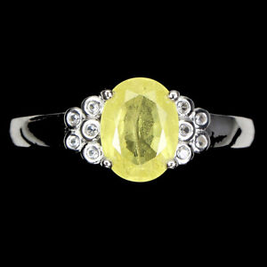Oval Yellow Sapphire 8x6mm White Topaz 925 Sterling Silver Ring Size 8