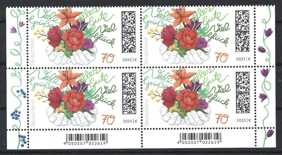 Germany 2023 Flowers Bouquet, Good wishes Blocks of Four MNH - Image 1 of 1
